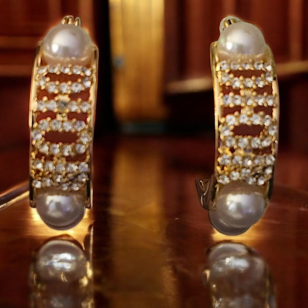 Gold Pearl Hoop Earrings